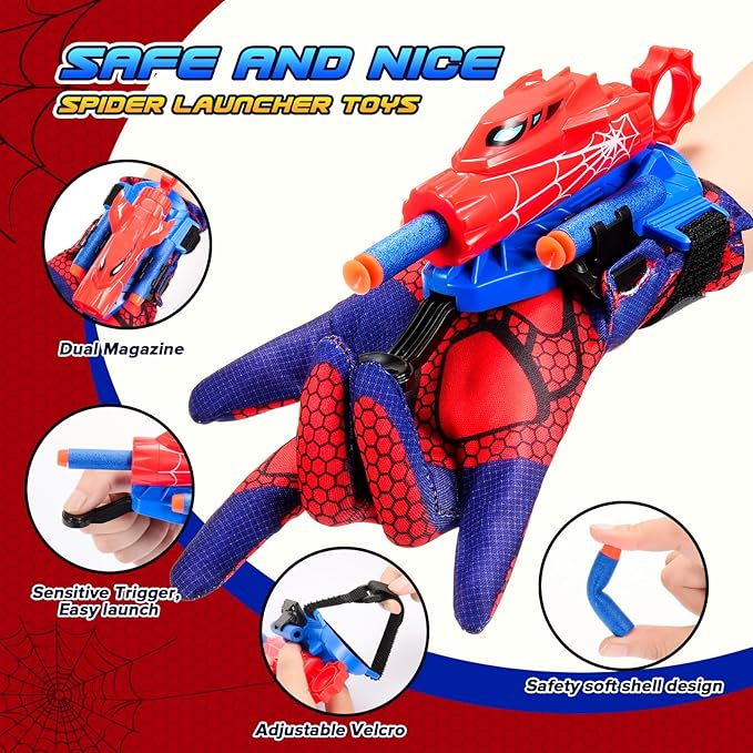 2 Sets Superhero Web Shooters for Kids Age 8-12, Adjustable Wrist Launcher Slinging Toy Set with 40 Darts,Ideal Birthday for Boys & Girls Imaginative Role-Play Costume Accessory