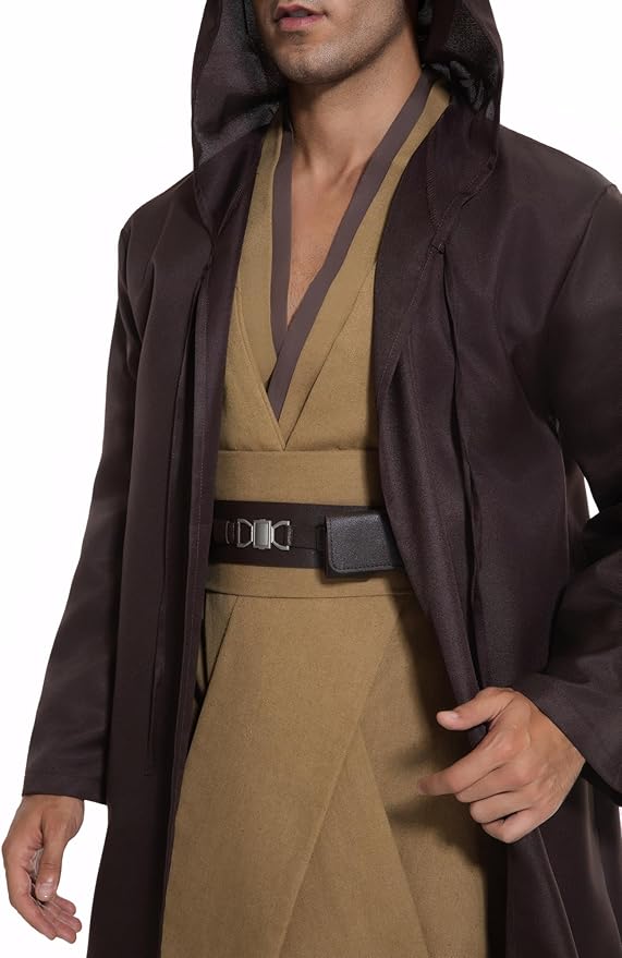 Men's Hooded Robe Tunic Cosplay Costume Knight Cloak Tunic Uniform Pants with Belt Full Set Halloween Outfits