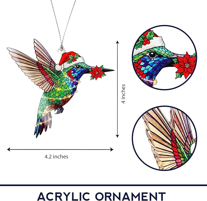 Hummingbird Christmas Ornament - Hummingbird Gifts for Women - Bird Ornaments for Christmas Tree - Hanging Decor for Door Yard Outdoor or Windows - Christmas Ornament 2025 - Gift Exchange