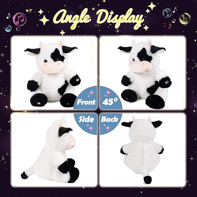 Hopearl LED Musical Stuffed Cow Lighting Up Singing Plush Toy Adjustable Volume Lullaby Animated Soothe Birthday Festival for Kids Toddler Girls, 13''