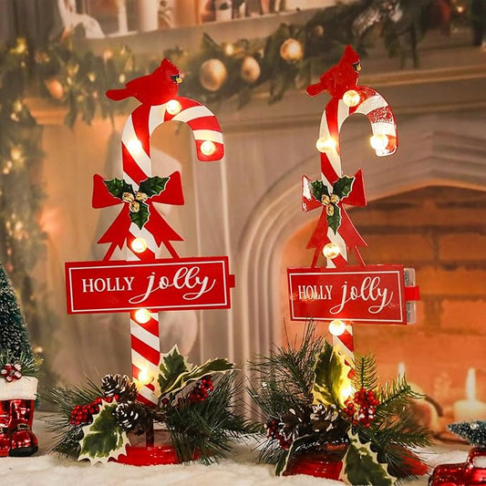 Metal Merry Christmas Sign with LED Light Battery Operated with Timer Christmas Signs with Base Xmas Holiday Decorations table Indoor Display Decor Joy Small