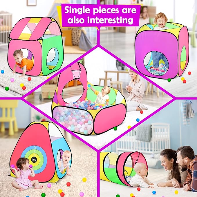 7PC Play Tent for Baby with 1 Ball Pit, 3 Kids Tents and 3 Tunnels, Large Indoor/Outdoor Playhouse, Boys & Girls Birthday Gift or Toy Playset, Target Game