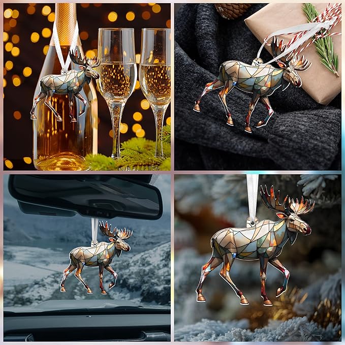FLAGWIX Christmas Moose Gifts for Women Men - Acrylic Christmas Ornaments 2025 - Moose Ornament, Deer Ornaments for Tree, Deer Hunter Gifts for Mom Dad Family Friend, Outdoor Reindeer Decorations
