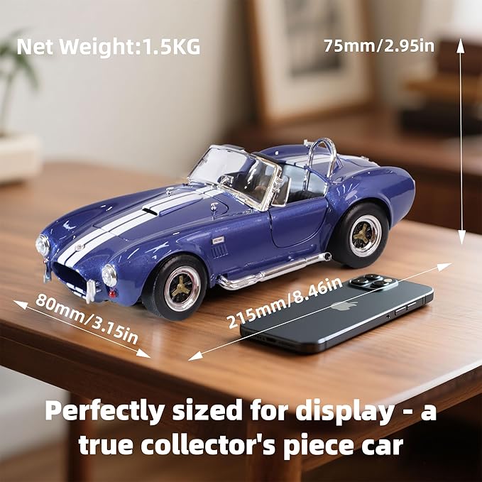 1964 Shelby Cobra 427S/C 1:18 Scale Diecast Model Premium Alloy Sports Cars with Display Case, Working Steering, Best Gift for Men, Dad & Kids 14+ Years Collector's Edition(Blue)
