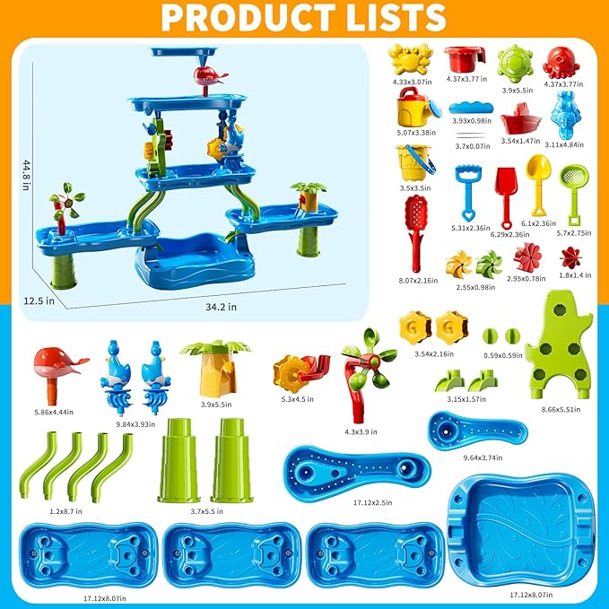 Kids Water Table for Toddlers Kids Ages 3-5 4-8, 5-Tier Water Table with Rich Activity Set, Summer Outdoor Beach Outside Backgard Sensory Toys for Kids Toddlers Boys Girls