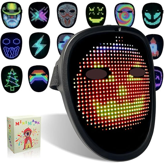 Led Mask with Gesture Sensing, Light up Face Transforming Mask for Halloween Xmas Costume Party