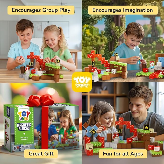 TOY Life Magnetic Blocks - 100PCS Magnetic Building Blocks Set for Kids Age 3-12 Year Old Boys Girls, 1" Mine World Magnet Building Cubes Sets for Toddlers