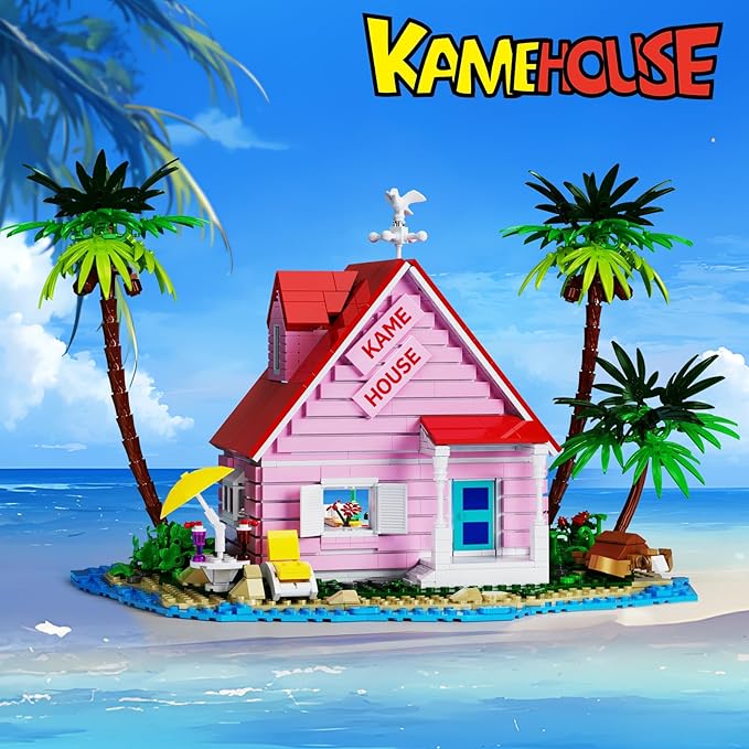 Kame House Building Kit, Pink Sea View Apartment Architecture Model Building Blocks Toy, Compatible with Lego, Creative Christmas for Anime Fans、Teens、Adults (1423PCS)