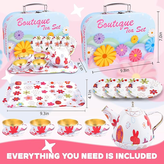 SMILESSKIDDO 15pcs Tea Party Set for Little Girls - Princess Tea Party Sets,Kids Kitchen Pretend Play Toys - Toddler Tea Party Sets for Girl 3-5, Girls Tea Party Set Gift for 3 4 5 6 7 8 Girl (White)