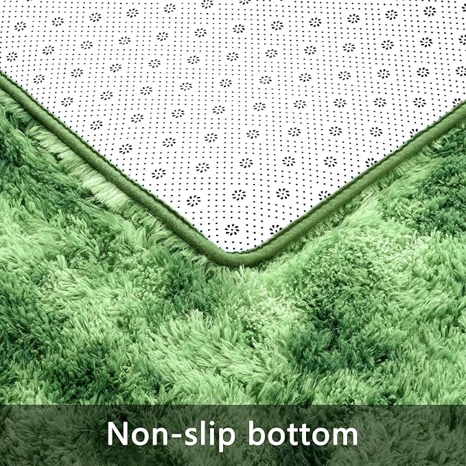 Pettop Large Shag Area Rug, 6x9 Tie-Dyed Plush Fuzzy Rugs for Living Room, Ultra Soft Shaggy Rugs for Bedroom, Non-Slip and Washable Indoor Carpet for Girls Kids Room Home Decor, Dark Green