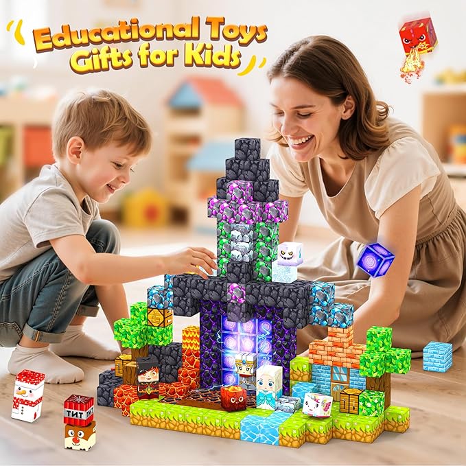 200PCS Magnetic Blocks - Build Mine Magnet World, Magnetic Building Blocks for Kids Ages 4-6 6-8 8-12, STEM Educational Sensory Toys for Boys & Girls, Birthday Toys Gifts for Kids