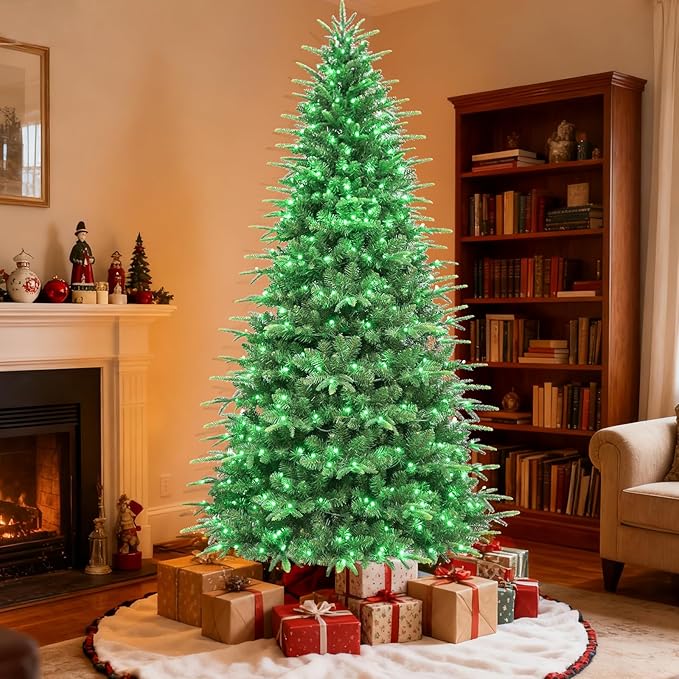 Hykolity 7.5 ft Prelit Artificial Christmas Tree with Remote Control, 1948 PE&PVC Branch Tips, Artificial Hinged Christmas Tree with 450 Multi-Color RGB Lights for Decoration, 15 Modes