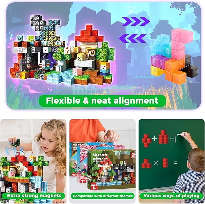 300 PCS 0.8in Magnetic Blocks - Magnet Toys for Kids, Magnetic Building Blocks Cubes, Stacking Magnets, School STEM Toys Birthday Gifts for Boys and Girls Age 3+ Years Old (Theme: Portal)