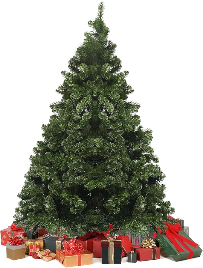 7ft Christmas Trees, Premium Hinged Artificial Christmas Tree Holiday Pine Trees with PVC Branch Tips Easy Assembly Metal Stand& Foldable Base Xmas Tree for Home, Office, Party Decoration.