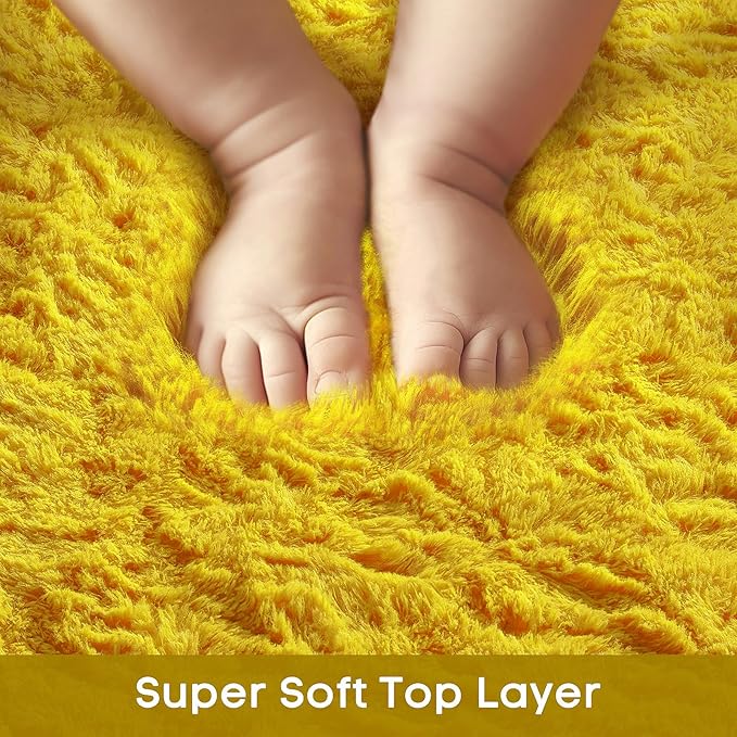 Ophanie Yellow Rugs for Bedroom Living Room, Fluffy Fuzzy Furry Carpet, Plush Soft Shaggy Bedside Indoor Floor 4x6 Area Rug for Kids Girls Boys Baby Teen Dorm Nursery Home Decor Aesthetic
