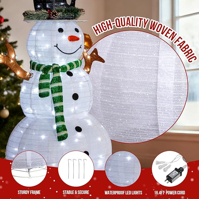 Snowman Outdoor Christmas Decorations with 120 LED Lights, 4ft Lighted Snowman with Metal Stand, Holiday Ornaments Xmas Decor for Home Porch Patio Yard Party (White with Squirrel, 4 FT)