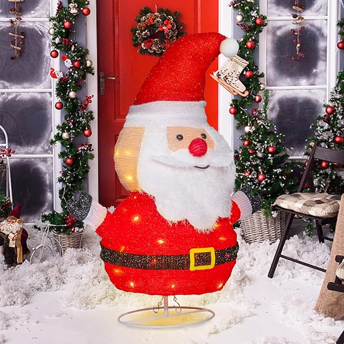 VCUTEKA Lighted Christmas Outdoor Decorations 2FT Santa Claus with LED Lights Pre Lit Pop up Collapsible Easily Metal Stand for Christmas Yard Garden Decorations, Event Decoration