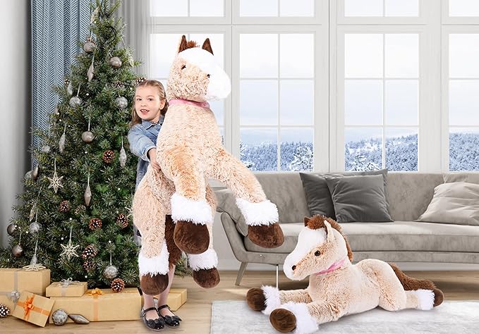 MaoGoLan Large Horse Plush Stuffed Animal for Kid, 3 ft Ridable Horse Plush Pillow, Soft Pony Toy, 33 inches