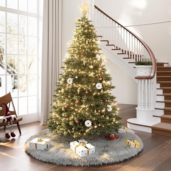 iMucci 60inch Christmas Tree Skirt Wool Fur Grey Tree Skirt Small Tree Skirts Grey Trees Skirt Holiday Party Decoration
