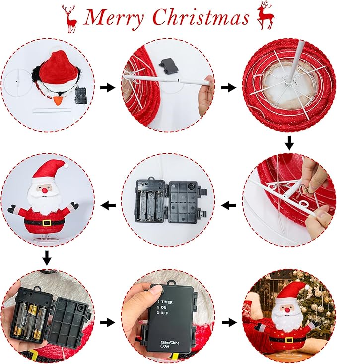 VCUTEKA Lighted Christmas Outdoor Decorations 2FT Santa Claus with LED Lights Pre Lit Pop up Collapsible Easily Metal Stand for Christmas Yard Garden Decorations, Event Decoration