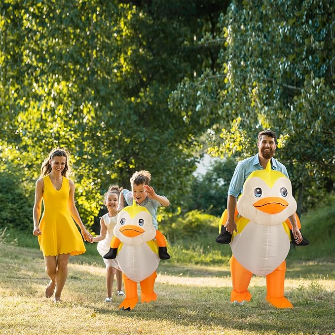 M MH ZONE Inflatable Duck Costume for Kids - Blow Up Ride on Yellow Halloween Party Suit for Boys Girls