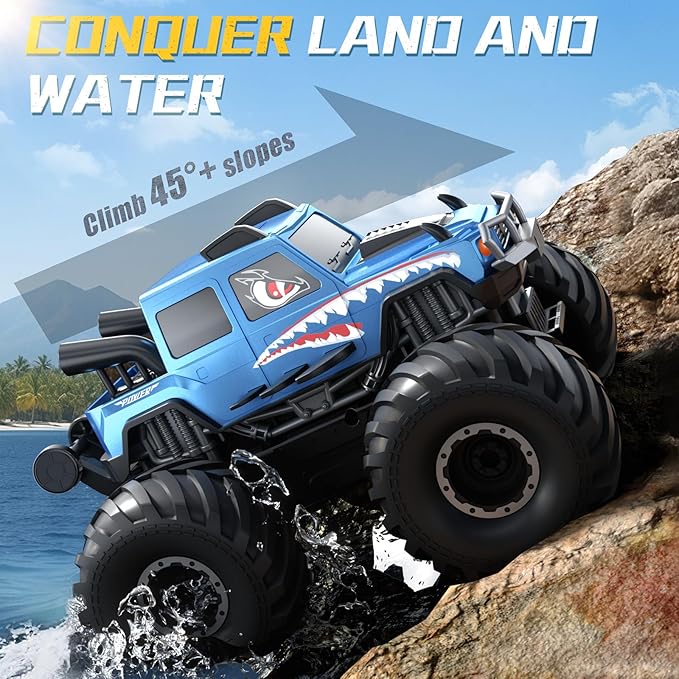 NQD® Monster Truck Toys, Waterproof 360°Rotate 4x4 RC Truck, Amphibious Remote Control Monster Trucks, 2.4GHz All Terrain Off-Road Pickup Toy RC Car for Gifts for Boys Kids Age 6 7 8 9 10 11 12+, Blue
