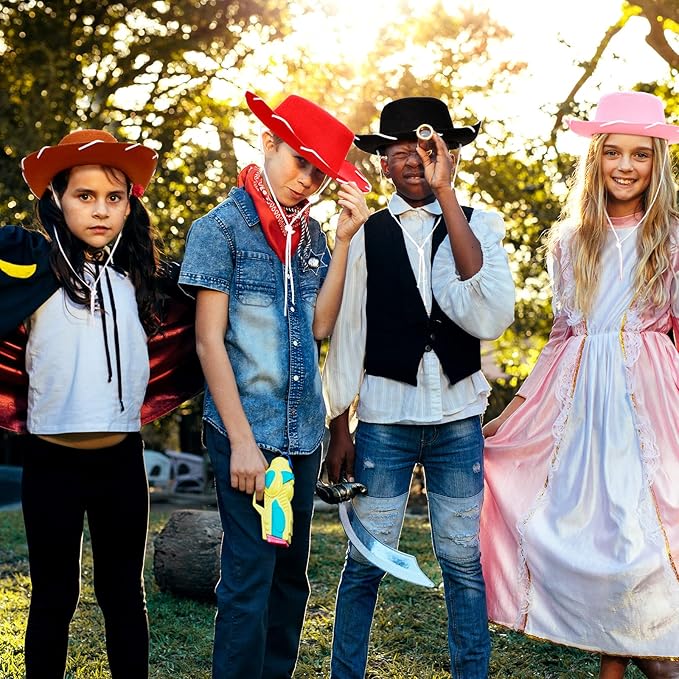 20 Pcs Children's Cowboy Hats Kids Party Cowboy Cowgirl Felt Hats for Western Halloween Birthday Costume(Brown, Black, Red, Pink)