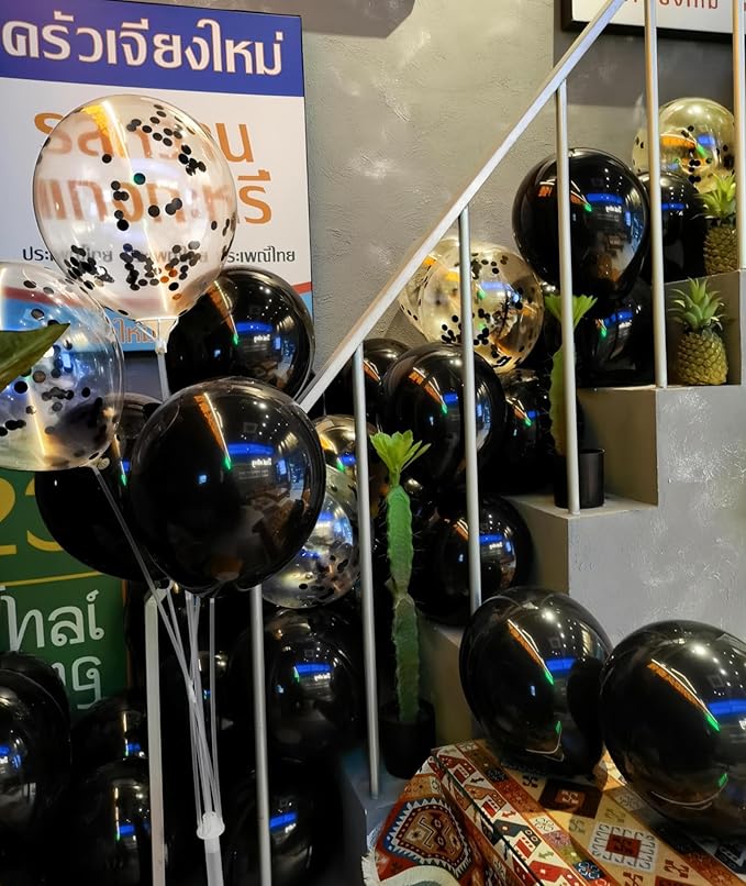 100 Pcs Black Balloons 12 inch and 10 Pcs Black Confetti Balloon Total 110 for Wedding, Graduation, Birthday Party Decoration