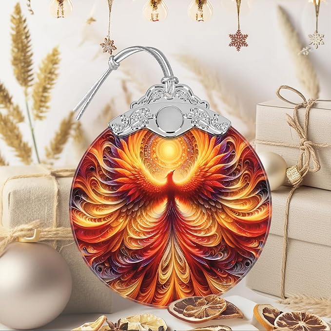 Phoenix Ornament, Christmas Ornaments, Christmas Decorations for Tree, Stained Glass Ornament, Heirloom Keepsake, Gift Exchange, Gift Ideas, Bauble Present