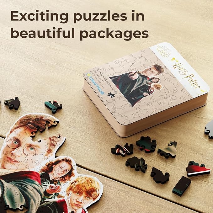 CRAFTHUB Harry Potter Puzzle - The Wizarding Friends - A3 Size - Wooden Jigsaw Puzzles for Adults - 134 Unique Shaped Pieces - Officially Licensed Merchandise - 10.9" x 13.3"