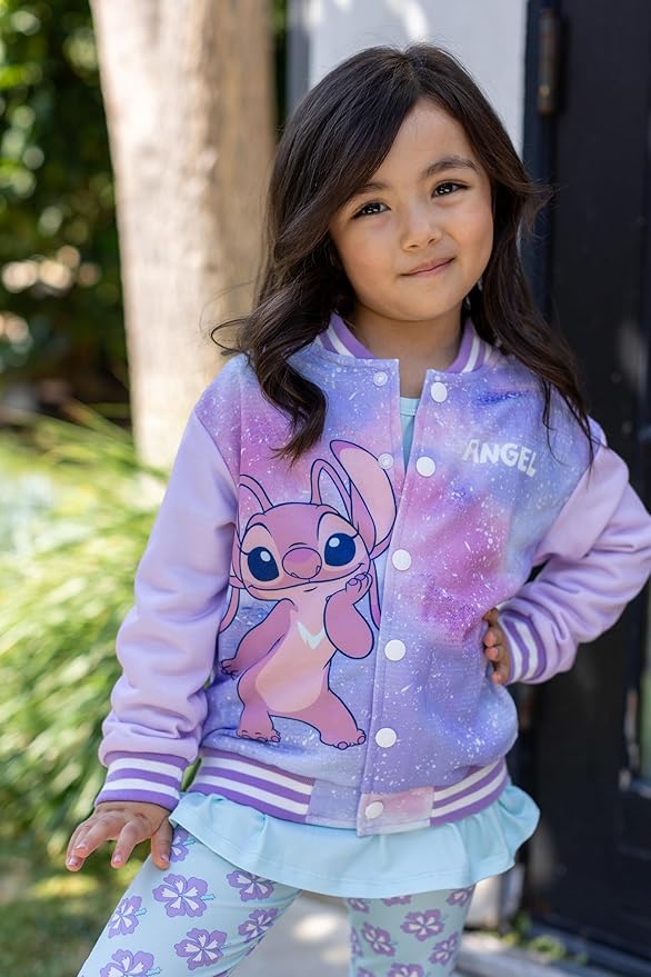 Disney Minnie Mickey Stitch Princess Frozen Elsa Marvel Jacket Lightweight Coat Button up Color Block Sweatshirt 2-14 Years