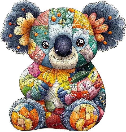 Wooden Puzzles for Adults, Wooden Jigsaw Puzzles for Adults Kids, Patchwork Koala Unique Shaped Wood Puzzles Adult, Creative Birthday Gifts for Friends Family Game (8.5 * 8.1in 100pcs)