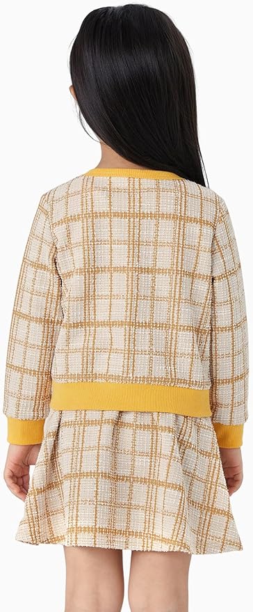 Disney Frozen Elsa Stitch Princess Moana Minnie Toddler Girl 2 Piece Outfit Kid Pearl Button Knit Top & Tweed Skirt Set 2-13Y