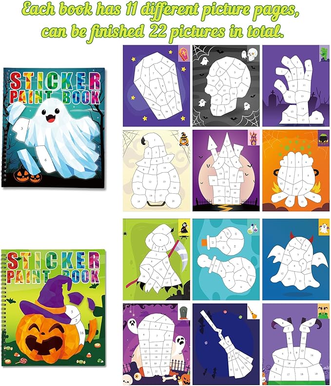 90shine 2PCS Halloween Crafts for Kids Ages 4-8 Sticker Books Gift Party Favors Create 22 Pictures