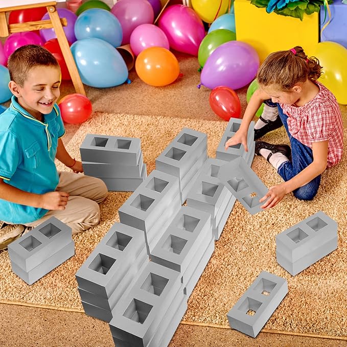 Zhanmai 50 Pack Foam Brick Building Blocks for Kids Thick Cinder Foam Blocks Large Rectangle Fake Bricks Construction Toy for Stacking and Building 8 x 4 x 2.4 Inch