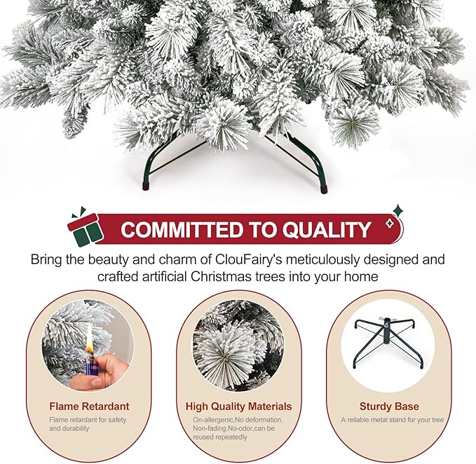 Flocked Christmas Tree 9ft, Christmas Tree -Full Christmas-Trees Snow Xmas Trees