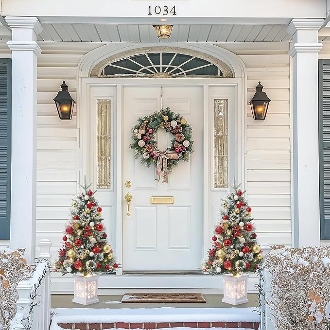 3FT Prelit Artificial Christmas Tree with Lights, 3 Foot Artificial Christmas Tree with Snowflake Base, 78 LED Prelit Christmas Tree, Battery Operated, Timer, Easy Assembly, Winter Holiday Decor