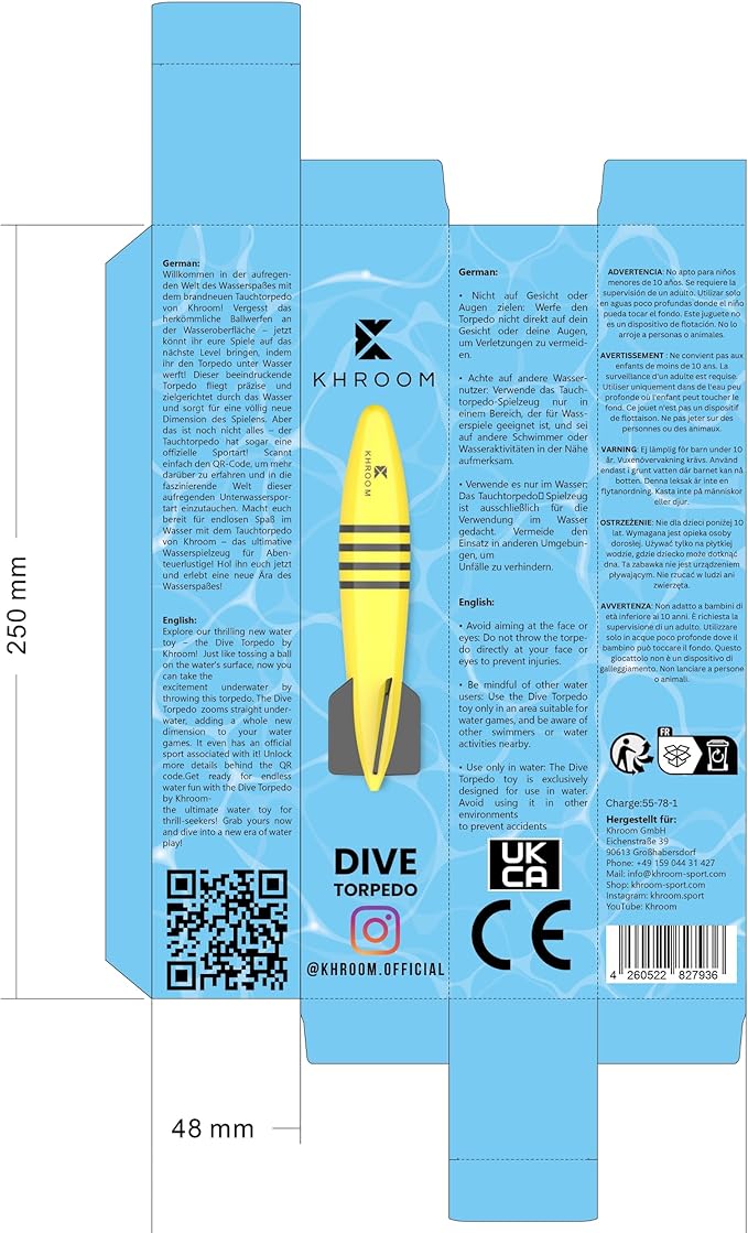 Khroom Underwater Torpedo Pool Toy | Must-Have for Vacation | 33-Foot Glide Underwater | Official UTL Game Size | Pool Dive Rocket Glider (Classic)