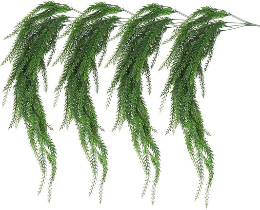 RECUTMS 31.5”Artificial Hanging Plants Christmas Fake Ivy Leaves Decoration Fern Vine for Indoors Outdoors, Faux Foliage Greenery Decor Living Room Balcony Garden 4 pcs (Green)