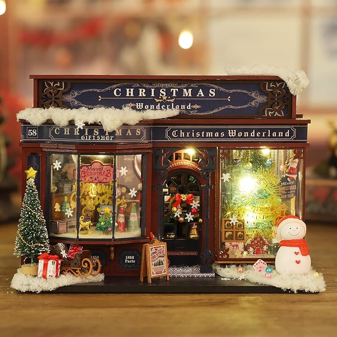 Christmas Miniature Dollhouse Kit, DIY Dollhouse Miniature House Kit for Adults, Tiny House Kits Mini Model Building Sets with Music (Christmas Wonderland)