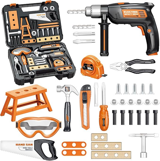 OCHIDO Kids Tool Set with Electronic Toy Drill, Kids Tool Box for Ages 3,4,5,6,7,8, 41PCS Toddler Tool Set with Portable Tool Box for Boys Christmas Birthday Gifts
