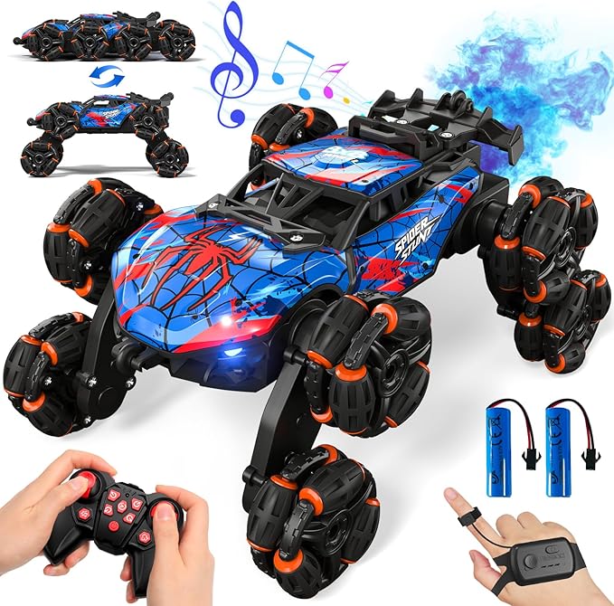 Sunrad 8WD Gesture Sensing RC Stunt Car with Spray & Light & Music for Kids Age 6-8-13, Spider Hand Remote Control Car 2.4Ghz Double-Sided Climbing Drift RC Car Toys Birthday Gift for Boys