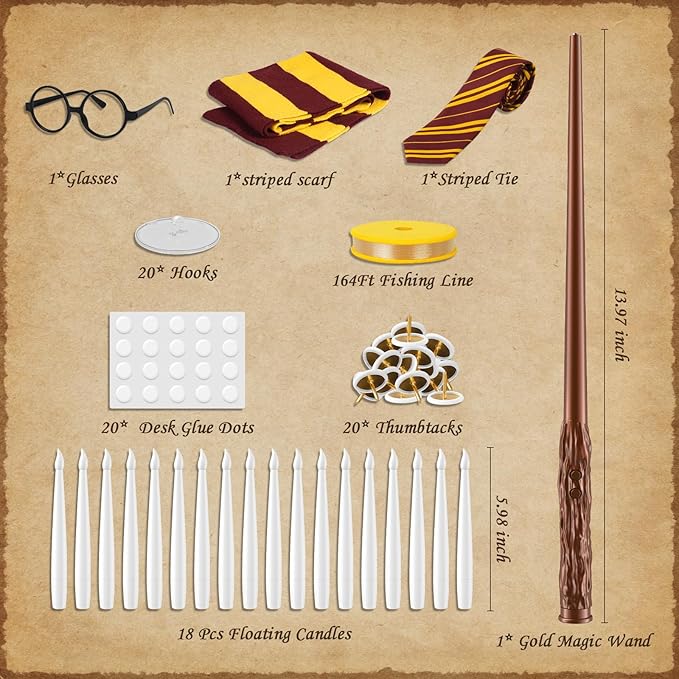 Floating Candles with Wand - Halloween Decorations Magic Flameless Candles Flickering Warm Light LED Hanging Candle Remote, Battery Operated Candles for Christmas Outdoor Indoor Party Decor