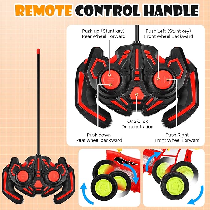 Remote Control Car for Kids 3 4 5 6 7 Year Old,90° Upright Stunt Rc Cars with Light and Music,Rocking Tumbling Electric Train Toy for Boys Girls Son Children's Day Gifts (Red)