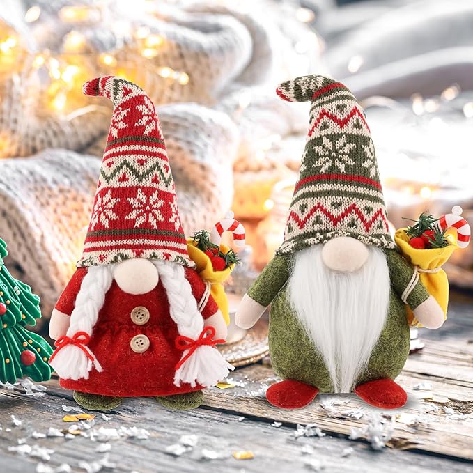 2 Pcs Christmas Gnome Plush Decorations, Xmas Farmhouse Tiered Tray Tree Christmas Decor Gnome Figurines for Xmas Gift Home Decor