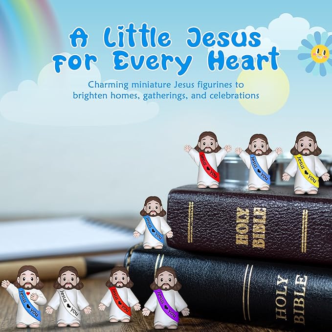 100 PCS Little Jesus Figures,Mini Jesus Figurines - Tiny Statues for Easter Egg Stuffers,Religious Gifts,Parties,Baptism Gifts,Multicolor Miniature Decorations,Hide and Seek Figurines(Raise Hands)
