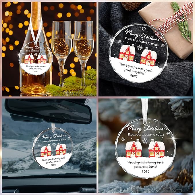 Neighbor Christmas Ornaments 2025 - Christmas Tree Decoration Glass Ornaments - Birthday Good Neighbor Gifts for Neighbors Women, Friends Gifts for Women, Stocking Stuffers Friend Gift Ideas