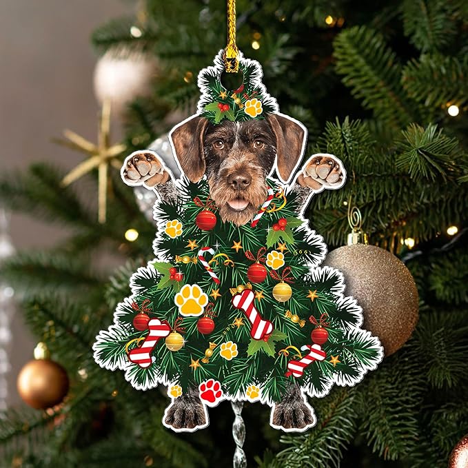 2025 Wire Haired German Shepherd Dog Christmas Ornament - Adorable Dog Dressed as a Christmas Tree - Fun and Festive Acrylic Decoration