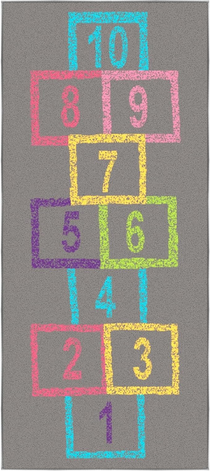 Ottomanson 2'7" x 6' Hopscotch Kids Rug - Play Mat for Playroom, Bedroom, Daycare & Classroom - Fun & Interactive Game Carpet - Durable and Non-Slip - Perfect for Learning & High-Traffic Areas, Pink
