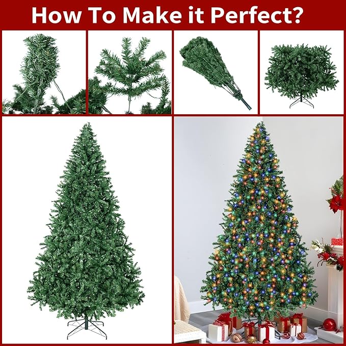 ININ 6FT Prelit Christmas Spruce Artificial Tree with Led Lights, Lighted Christmas Tree，Hinged Full Xmas Tree for Home Party Decoration,350 LED Lights,1000 Branch Tips, Metal Hinges & Foldable Base.